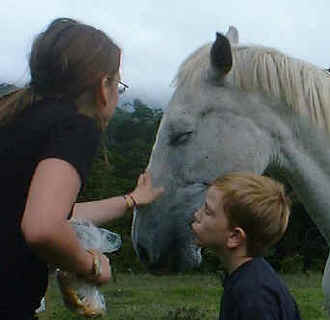 Childrwith Sabine's smiling horses